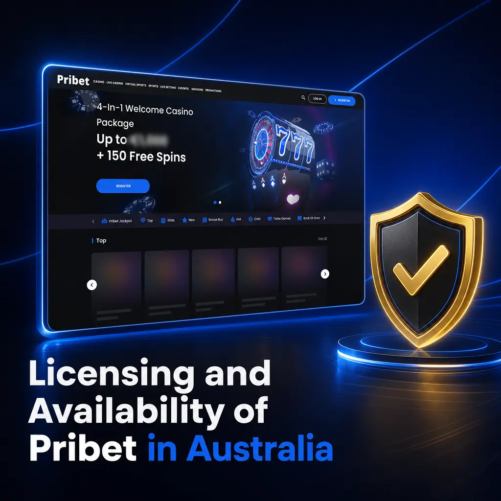 Pribet's licence details appear in the site footer, showing the issuing authority and licence reference for Australian players.