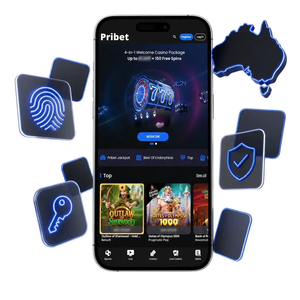 Login screen of Pribet's mobile web app showing email, phone number, and password fields for account access