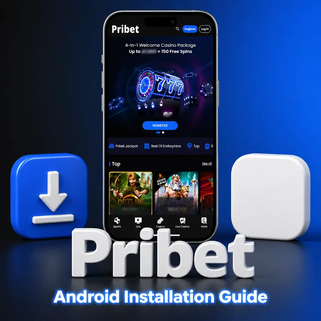 Step-by-step Android installation guide showing how to download, install, and sign in to the app from Pribet