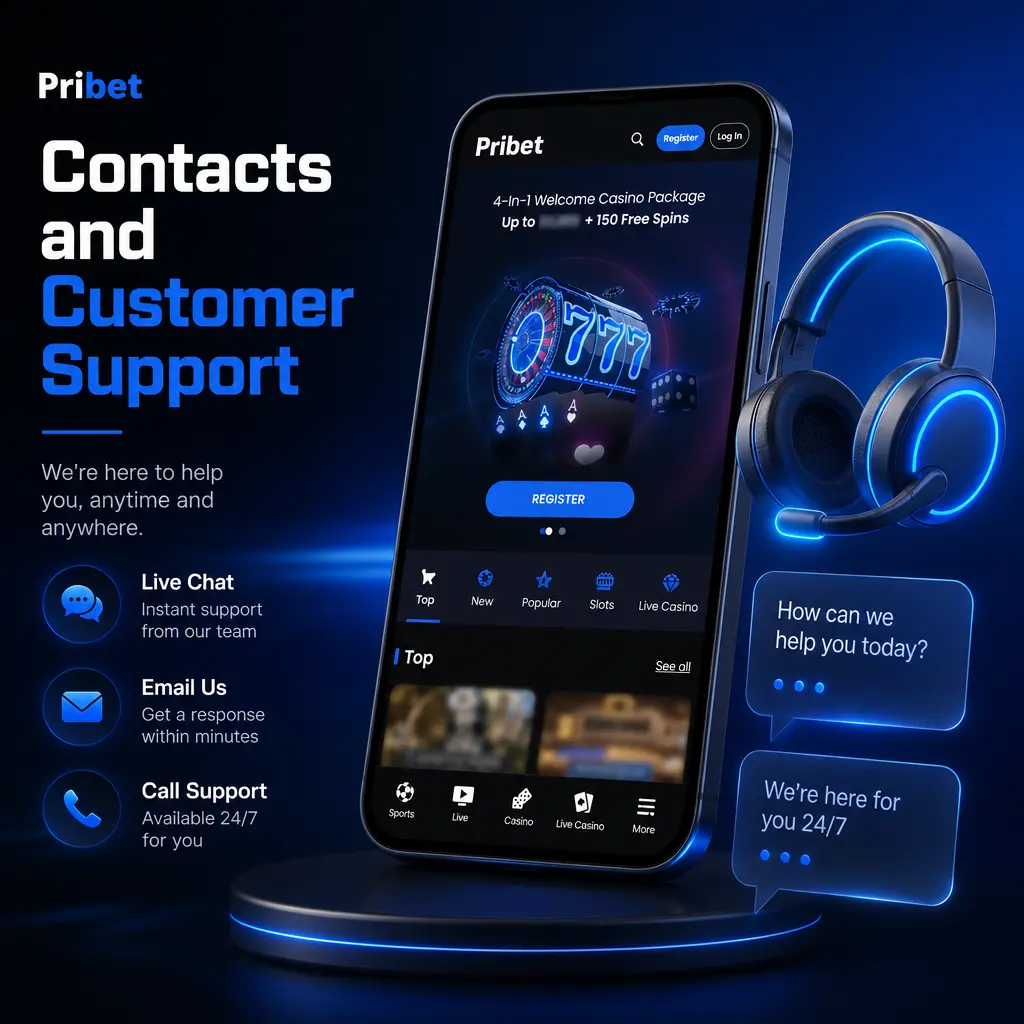 Pribet customer support contact options: live chat, email, and help centre for account, deposit, and bonus queries