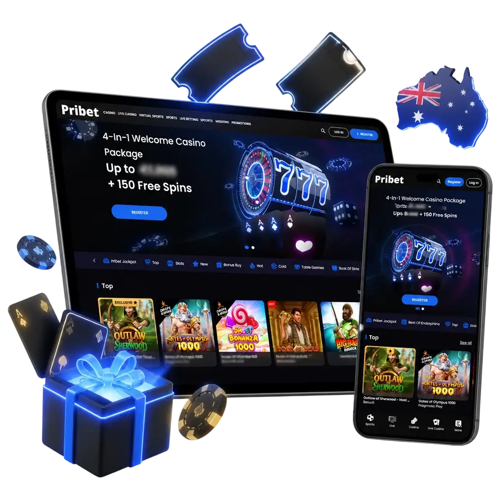 Pribet welcome package for Australian players: up to 2,420 AUD plus 150 Free Spins across four deposits
