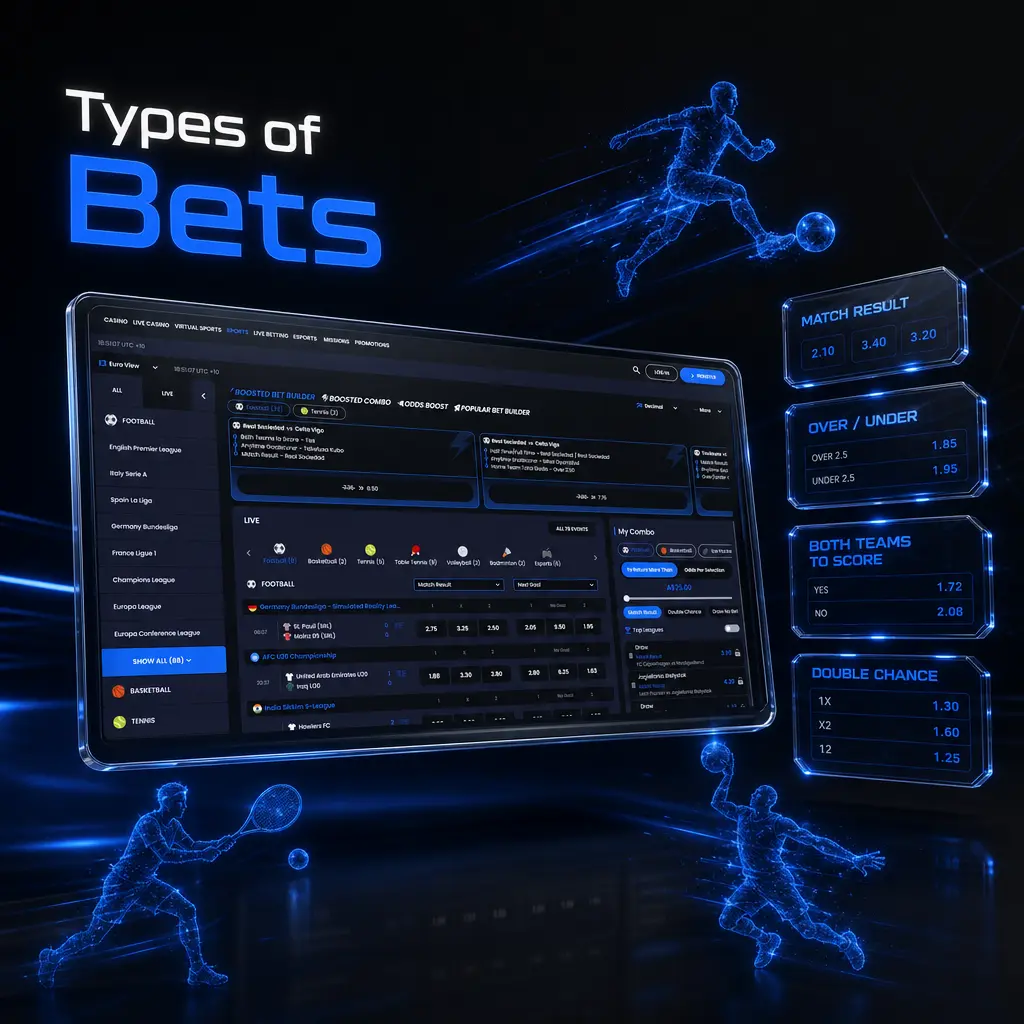 Overview of bet types on Pribet, including single, accumulator, system, handicap, and live betting formats.