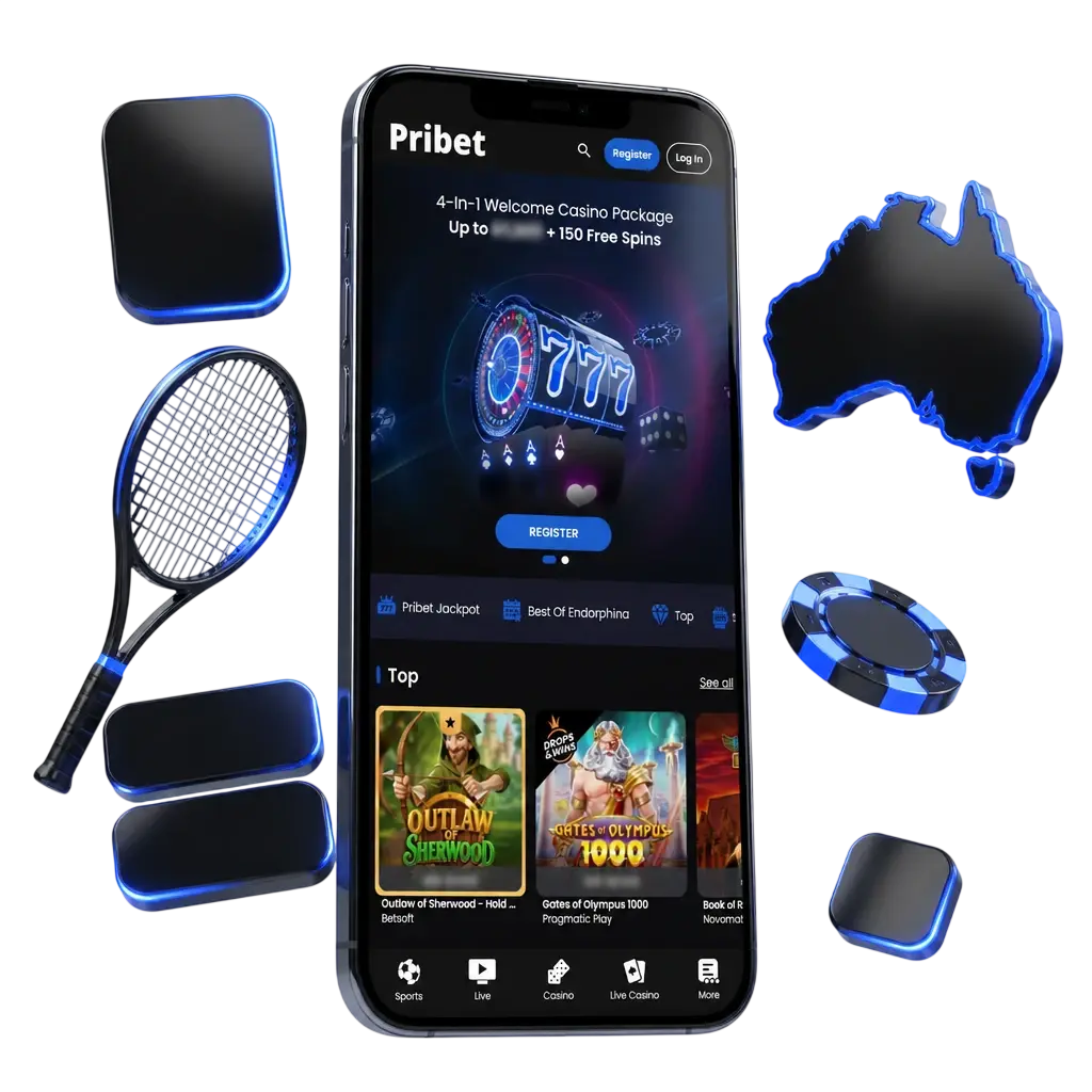Pribet mobile app for tennis betting on Android and iOS with matching markets, prices, and account balance